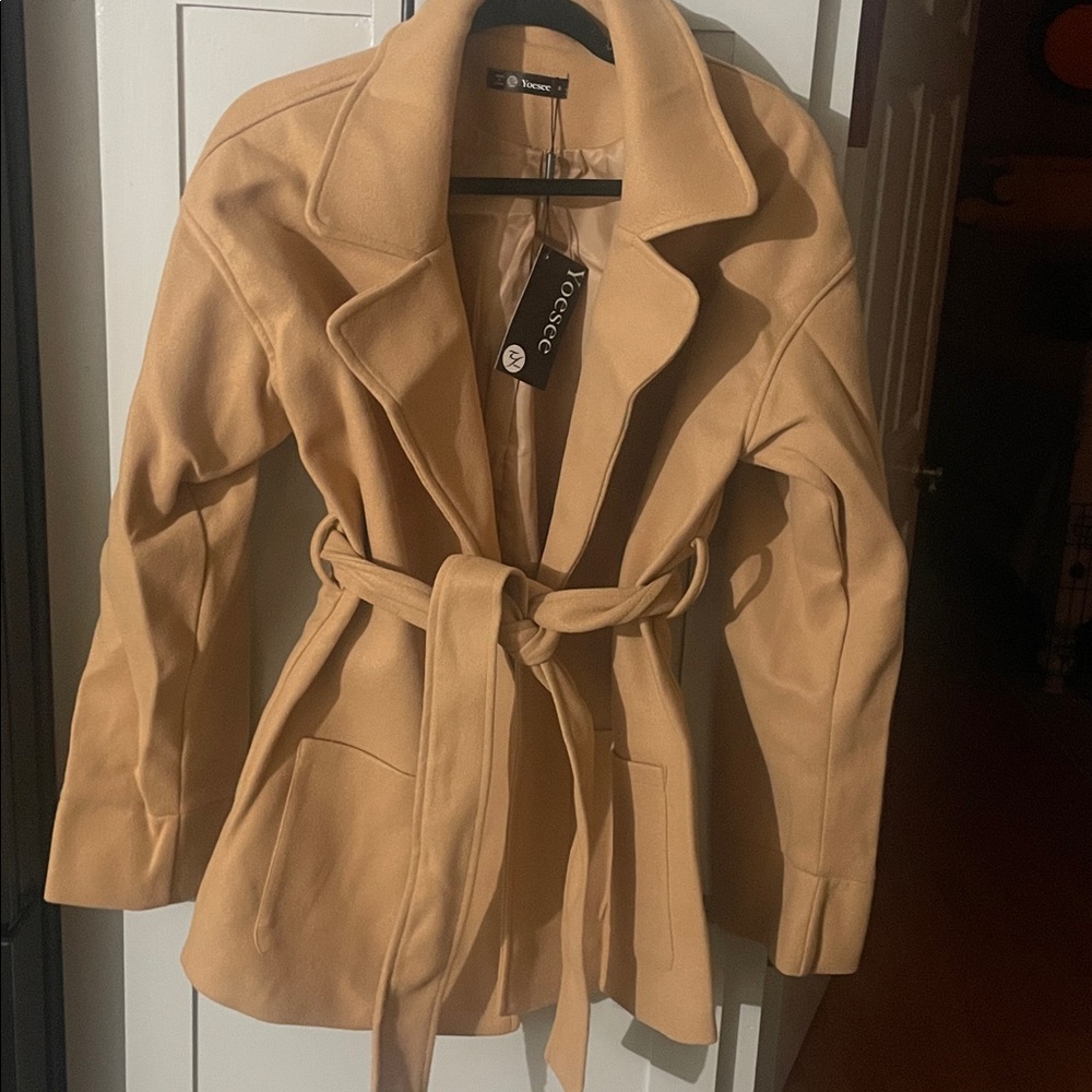 YOESEE Tan Womens Outerwear Pea Coats Long Sleeves Winter Lapel Collar Fall … - Picture 7 of 9